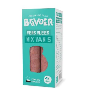 Bravoer Mix van 5 (Rund, Eend, Kalkoen, Paling & Zalm) CAT.3