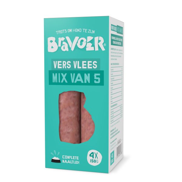 Bravoer Mix van 5 (Rund, Eend, Kalkoen, Paling & Zalm) CAT.3